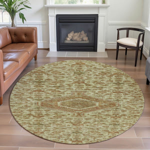 HomeRoots 8' X 8' Washable Floral Round Rug with UV Protection - Elegant Beige, Rust & Green Design for Homes 691779