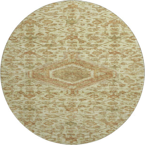 HomeRoots 8' X 8' Washable Floral Round Rug with UV Protection - Elegant Beige, Rust & Green Design for Homes 691779