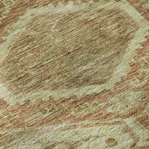 HomeRoots 8' X 8' Washable Floral Round Rug with UV Protection - Elegant Beige, Rust & Green Design for Homes 691779