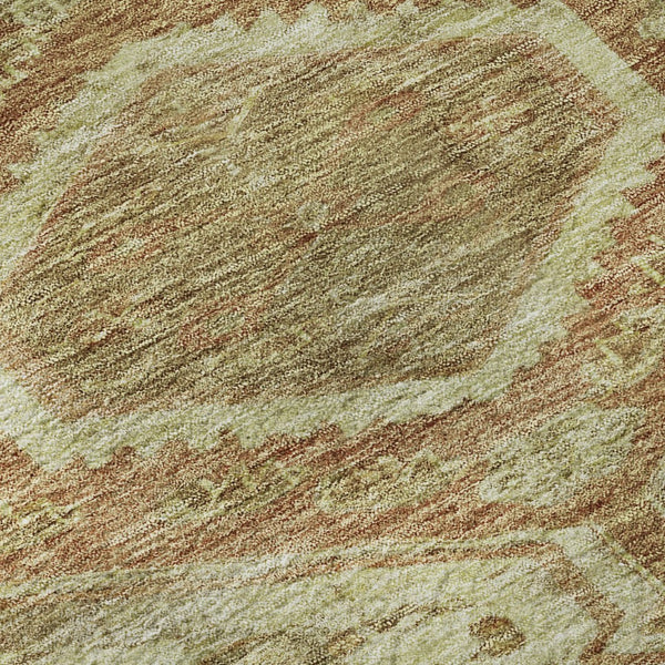 HomeRoots 8' X 8' Washable Floral Round Rug with UV Protection - Elegant Beige, Rust & Green Design for Homes 691779