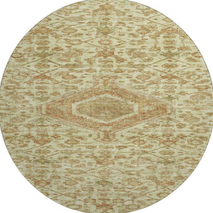 HomeRoots 8' X 8' Washable Floral Round Rug with UV Protection - Elegant Beige, Rust & Green Design for Homes 691779