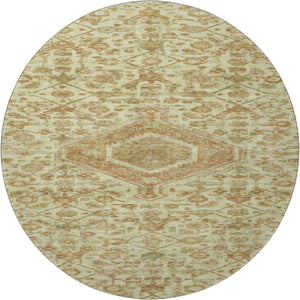 HomeRoots 8' X 8' Washable Floral Round Rug with UV Protection - Elegant Beige, Rust & Green Design for Homes 691779