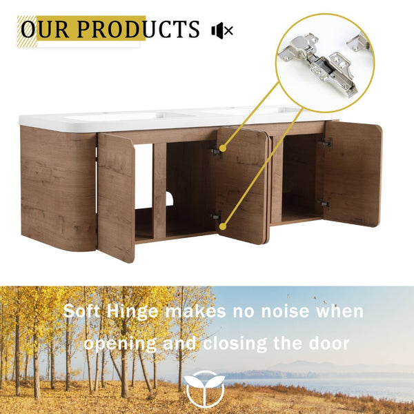 English Elm 60" Freestanding Double Sink Bathroom Vanity with Soft-close Doors and Three Drawers W999S00508