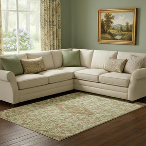 HomeRoots 8' Beautiful Beige Floral Area Rug in Rust & Artichoke Green - Washable, UV Protected, Durable Design 691780