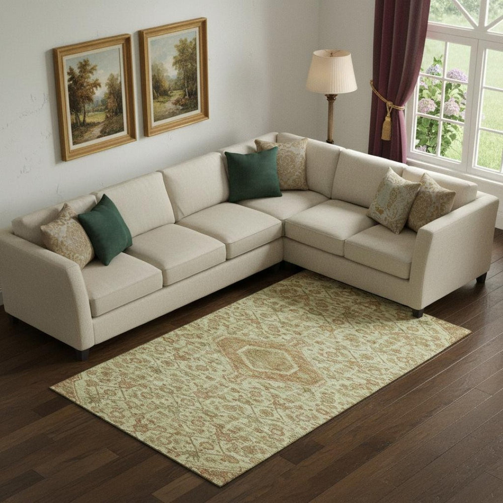 HomeRoots 9' X 12' Floral Washable Area Rug - Beige, Rust & Green, Stain Resistant with UV Protection & Durability 691781