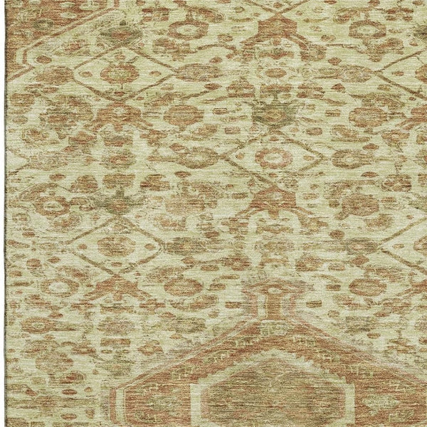 HomeRoots 9' X 12' Floral Washable Area Rug - Beige, Rust & Green, Stain Resistant with UV Protection & Durability 691781