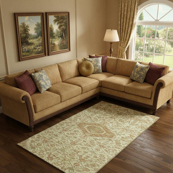 HomeRoots 10' X 14' Beige Floral Area Rug – Durable, Washable, UV-Protected for Family Rooms & Dining Areas 691782