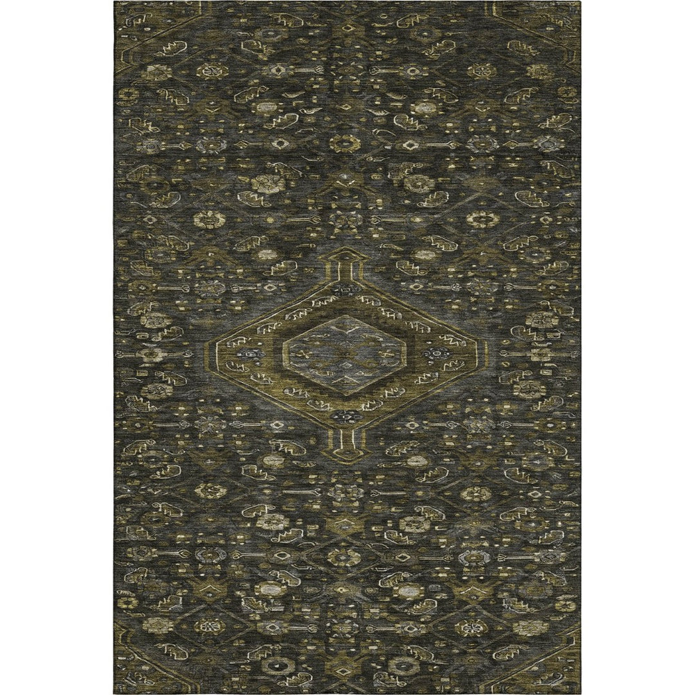 HomeRoots 5' X 8' Stylish Charcoal Olive Green Floral Area Rug - Washable, UV Protected & Stain Resistant! 691784