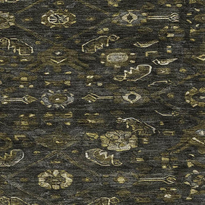 HomeRoots 5' X 8' Stylish Charcoal Olive Green Floral Area Rug - Washable, UV Protected & Stain Resistant! 691784