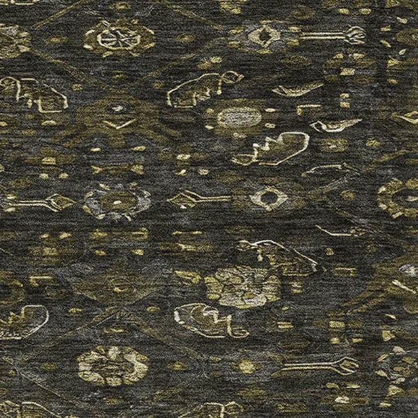 HomeRoots 5' X 8' Stylish Charcoal Olive Green Floral Area Rug - Washable, UV Protected & Stain Resistant! 691784