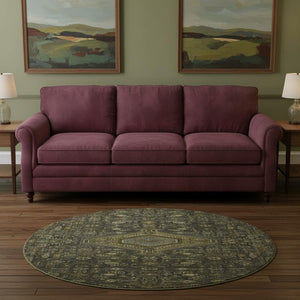 HomeRoots 8' Charcoal Olive Green & Silver Floral Washable Round Rug - UV Protected, Durable & Stylish Home Decor 691785