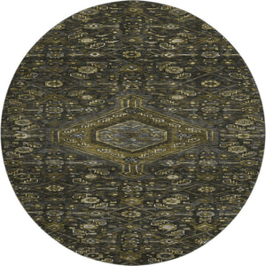 HomeRoots 8' Charcoal Olive Green & Silver Floral Washable Round Rug - UV Protected, Durable & Stylish Home Decor 691785