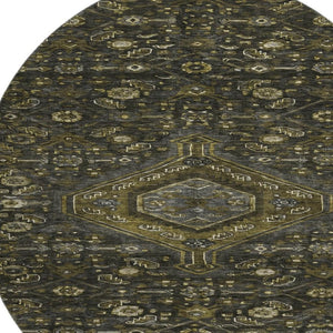 HomeRoots 8' Charcoal Olive Green & Silver Floral Washable Round Rug - UV Protected, Durable & Stylish Home Decor 691785