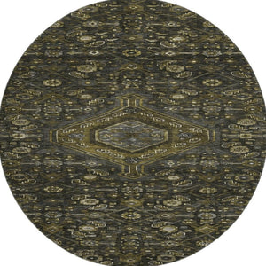 HomeRoots 8' Charcoal Olive Green & Silver Floral Washable Round Rug - UV Protected, Durable & Stylish Home Decor 691785