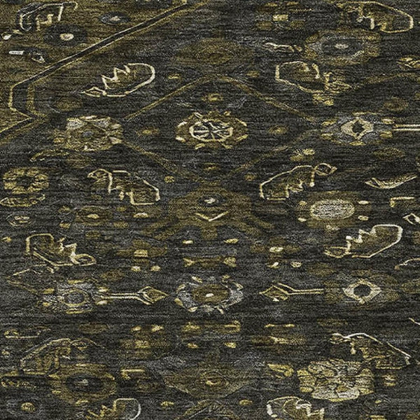 HomeRoots 8' Charcoal Olive Green Floral Area Rug – Washable, UV Protected & Stain Resistant for High Traffic Areas 691786