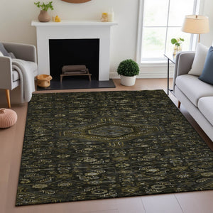 HomeRoots 9' X 12' Elegant Charcoal Olive Green Floral Area Rug – Washable, Stain-Resistant & UV Protected! 691787