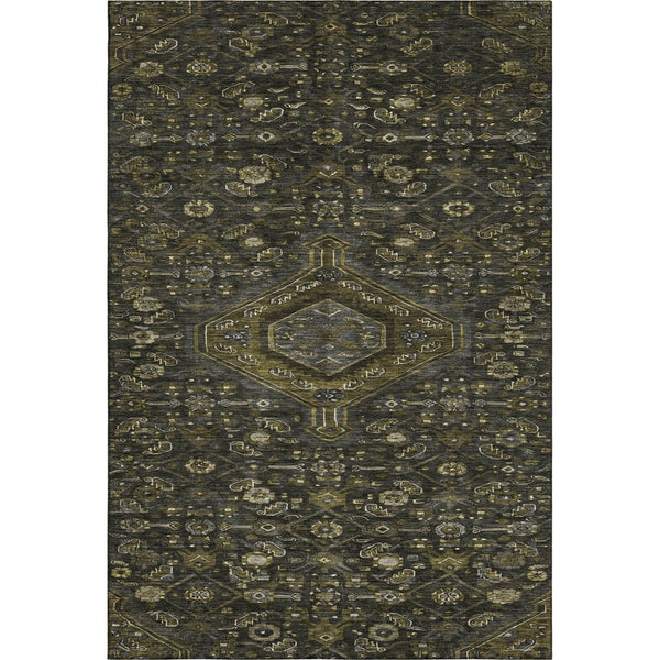 HomeRoots 9' X 12' Elegant Charcoal Olive Green Floral Area Rug – Washable, Stain-Resistant & UV Protected! 691787
