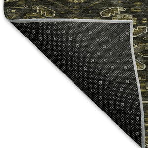 HomeRoots 9' X 12' Elegant Charcoal Olive Green Floral Area Rug – Washable, Stain-Resistant & UV Protected! 691787