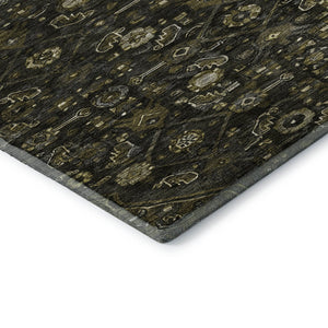 HomeRoots 9' X 12' Elegant Charcoal Olive Green Floral Area Rug – Washable, Stain-Resistant & UV Protected! 691787