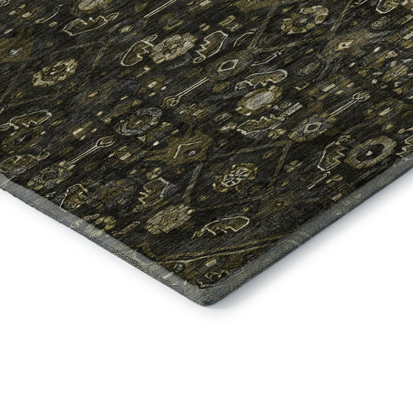 HomeRoots 9' X 12' Elegant Charcoal Olive Green Floral Area Rug – Washable, Stain-Resistant & UV Protected! 691787
