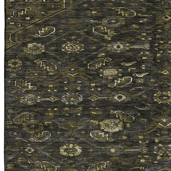 HomeRoots 9' X 12' Elegant Charcoal Olive Green Floral Area Rug – Washable, Stain-Resistant & UV Protected! 691787