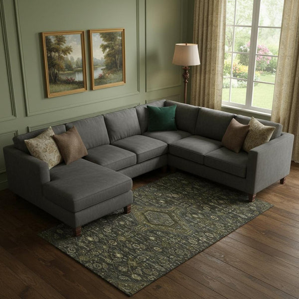 HomeRoots 10' Charcoal Olive Green Floral Area Rug - Washable, UV-Protected, Stain-Resistant & Pet-Friendly! 691788