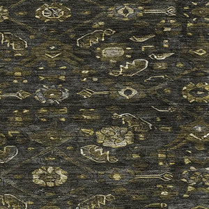 HomeRoots 10' Charcoal Olive Green Floral Area Rug - Washable, UV-Protected, Stain-Resistant & Pet-Friendly! 691788