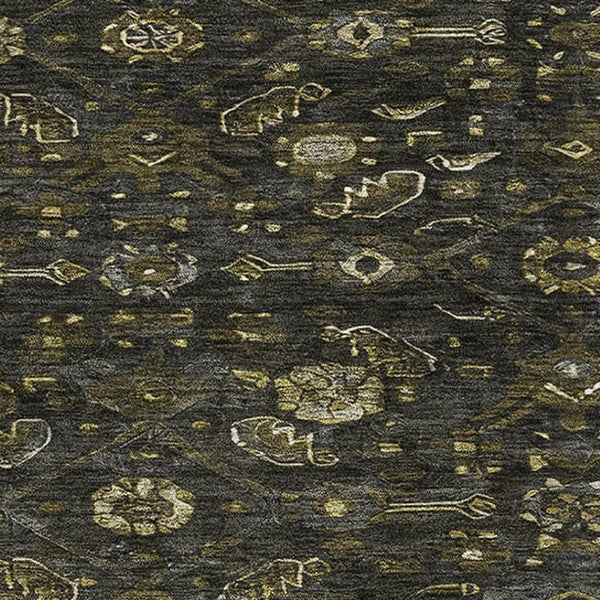 HomeRoots 10' Charcoal Olive Green Floral Area Rug - Washable, UV-Protected, Stain-Resistant & Pet-Friendly! 691788