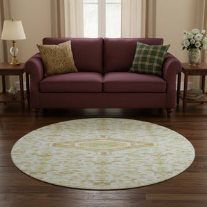 HomeRoots 8' X 8' Washable Round Rug – Elegant Floral Design in Ivory, Salmon & Green with UV Protection 691791