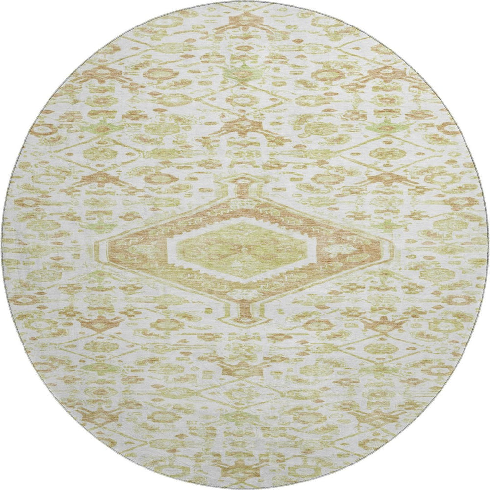 HomeRoots 8' X 8' Washable Round Rug – Elegant Floral Design in Ivory, Salmon & Green with UV Protection 691791