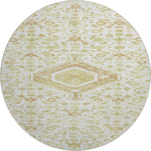 HomeRoots 8' X 8' Washable Round Rug – Elegant Floral Design in Ivory, Salmon & Green with UV Protection 691791