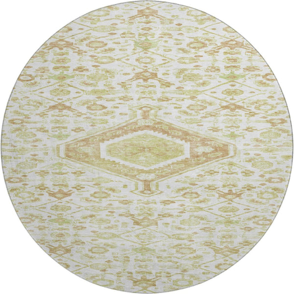HomeRoots 8' X 8' Washable Round Rug – Elegant Floral Design in Ivory, Salmon & Green with UV Protection 691791