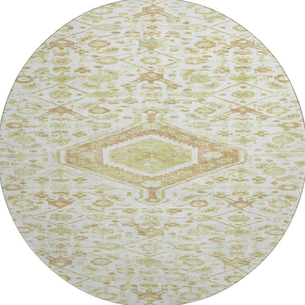 HomeRoots 8' X 8' Washable Round Rug – Elegant Floral Design in Ivory, Salmon & Green with UV Protection 691791