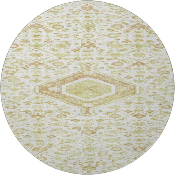HomeRoots 8' X 8' Washable Round Rug – Elegant Floral Design in Ivory, Salmon & Green with UV Protection 691791