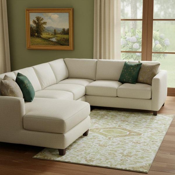 HomeRoots 8' Washable Floral Area Rug in Ivory, Salmon & Artichoke Green with UV Protection for High Traffic Areas 691792