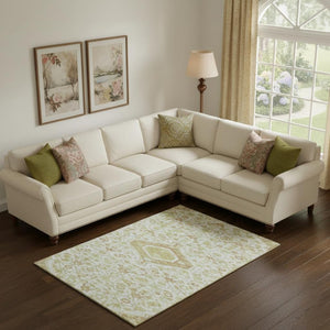 HomeRoots 9' X 12' Floral Area Rug in Ivory, Salmon & Artichoke Green – Washable, UV Protected & Stain Resistant! 691793