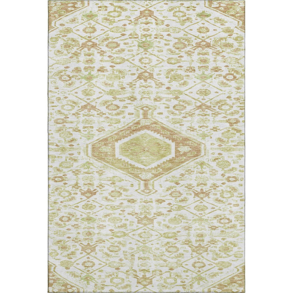 HomeRoots 9' X 12' Floral Area Rug in Ivory, Salmon & Artichoke Green – Washable, UV Protected & Stain Resistant! 691793