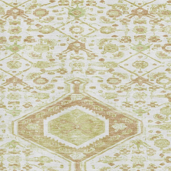 HomeRoots 9' X 12' Floral Area Rug in Ivory, Salmon & Artichoke Green – Washable, UV Protected & Stain Resistant! 691793
