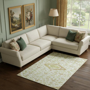 HomeRoots 10' Washable Floral Area Rug in Ivory, Salmon & Green - Stain Resistant, UV Protected & Durable Design 691794