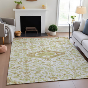 HomeRoots 10' Washable Floral Area Rug in Ivory, Salmon & Green - Stain Resistant, UV Protected & Durable Design 691794