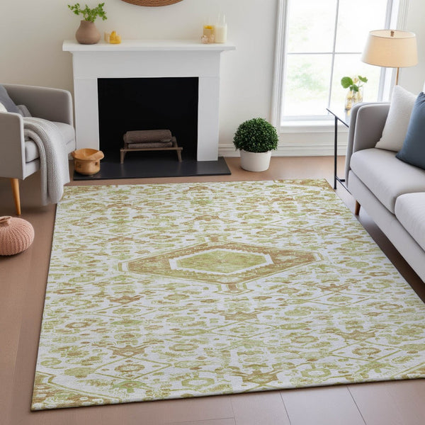 HomeRoots 10' Washable Floral Area Rug in Ivory, Salmon & Green - Stain Resistant, UV Protected & Durable Design 691794