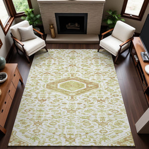 HomeRoots 10' Washable Floral Area Rug in Ivory, Salmon & Green - Stain Resistant, UV Protected & Durable Design 691794