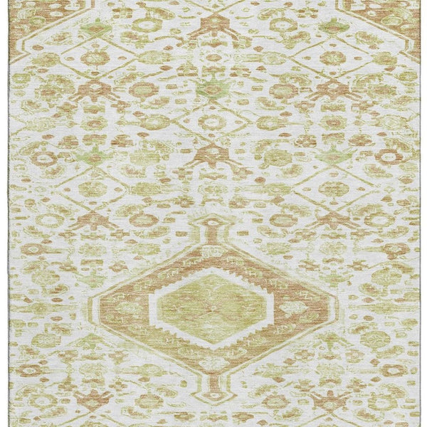 HomeRoots 10' Washable Floral Area Rug in Ivory, Salmon & Green - Stain Resistant, UV Protected & Durable Design 691794