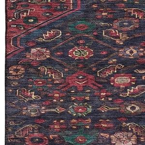HomeRoots 5' X 8' Navy Blue, Teal & Blush Floral Area Rug - Washable, UV-Protected & Perfect for High Traffic Areas 691796