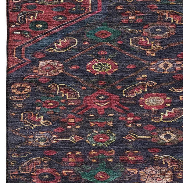HomeRoots 5' X 8' Navy Blue, Teal & Blush Floral Area Rug - Washable, UV-Protected & Perfect for High Traffic Areas 691796