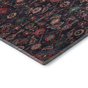 HomeRoots 8' X 8' Navy Blue Teal & Blush Floral Round Rug - Washable, UV-Protected, Durable for High-Traffic Areas 691797