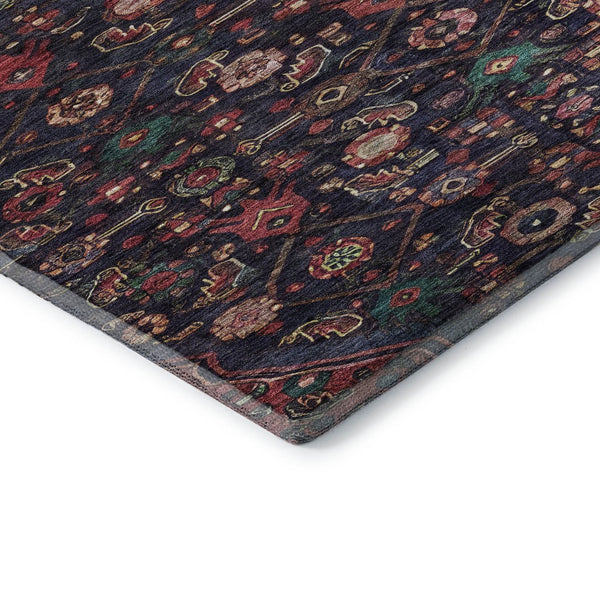 HomeRoots 8' X 8' Navy Blue Teal & Blush Floral Round Rug - Washable, UV-Protected, Durable for High-Traffic Areas 691797