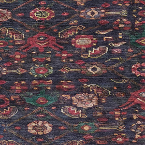HomeRoots 8' Washable Navy Blue, Teal & Blush Floral Area Rug - UV Protected, Durable, Perfect for Homes! 691798