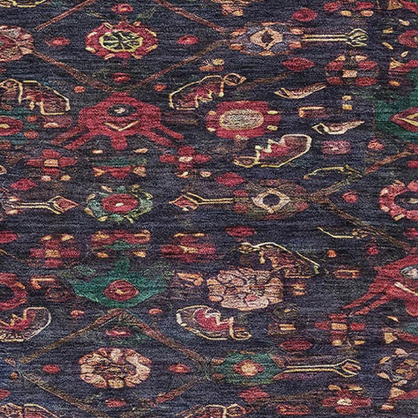 HomeRoots 8' Washable Navy Blue, Teal & Blush Floral Area Rug - UV Protected, Durable, Perfect for Homes! 691798