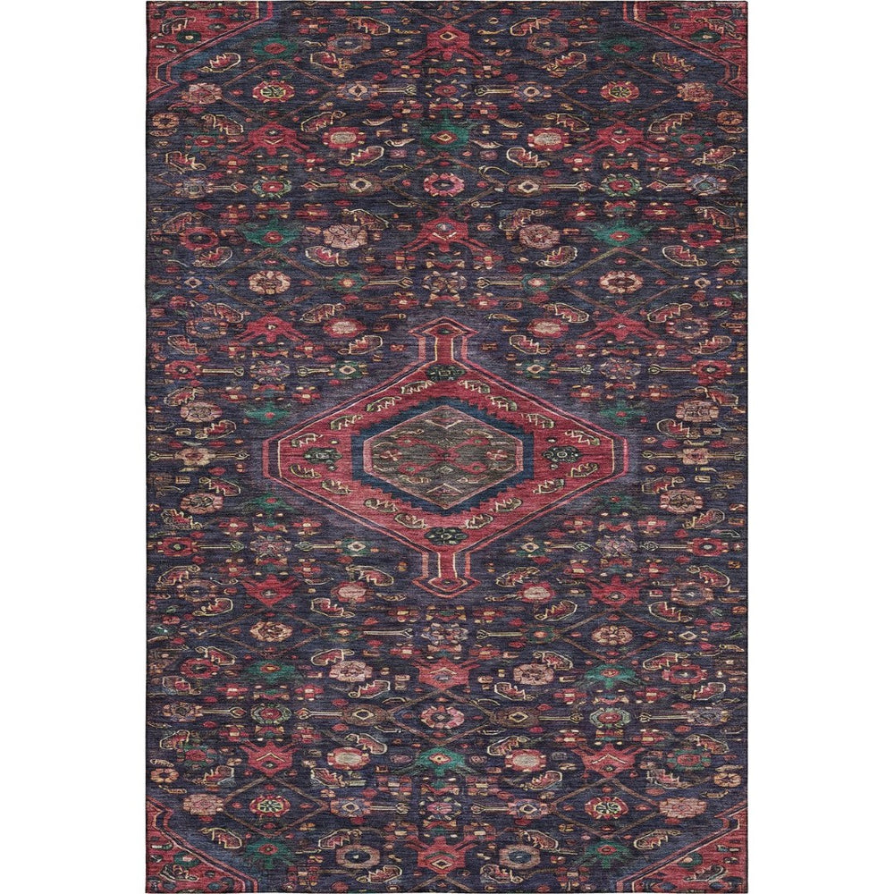 HomeRoots 9' X 12' Washable Floral Area Rug - Navy, Teal & Blush, UV Protected, Durable & Stain Resistant Design 691799